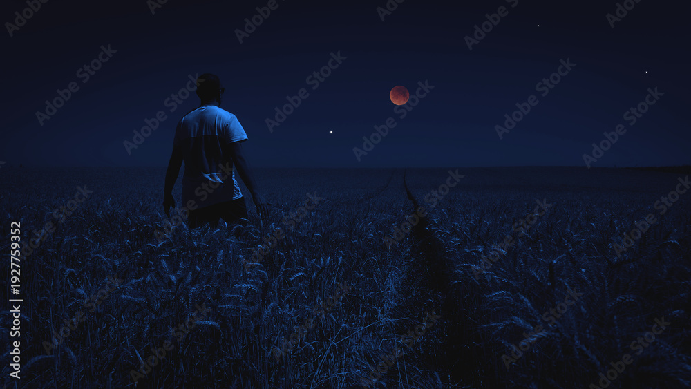 Fototapeta premium Amateur astronomer observing stars, planets, Moon eclipse and other celestial objects.