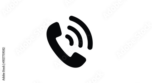 Simple black vector graphic illustration depicting a ringing telephone handset icon with sound wave signals indicating incoming communication or active connection