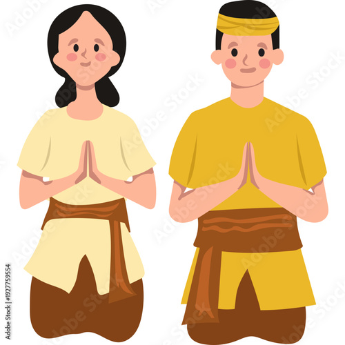 Balinese Couple Praying in Nyepi Day