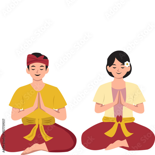 Balinese Couple Praying in Nyepi Day