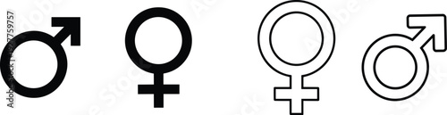 Male And Female Gender Symbols In Black And White Outline mars