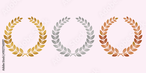 Three Laurel Wreaths Gold Silver And Bronze On Pink Background award winner