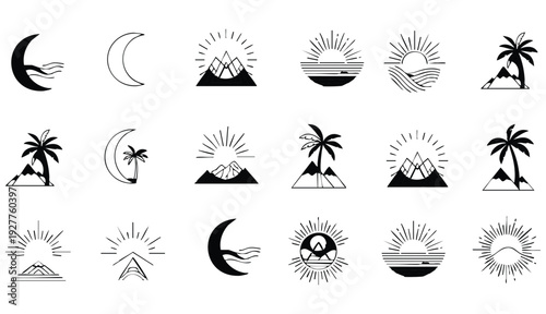 set of summer icons Cartoon set of summer with icons and stickers. Collection flat elements for vacation, beach holiday, weekend and summer time concept. 