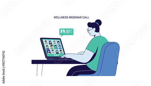 Professional participating in online wellness webinar call