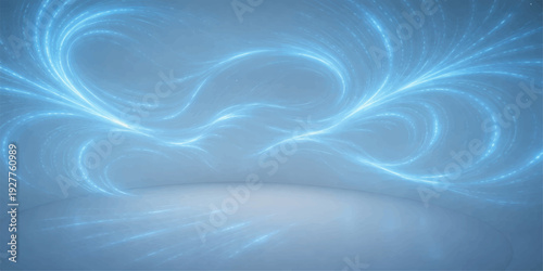 Abstract blue fractal background featuring flowing silk waves and a smooth liquid swirl design with soft pink light patterns and motion