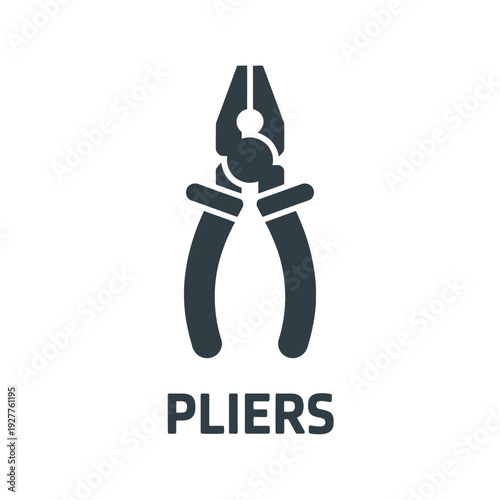 A simple dark blue silhouette illustration of a pair of pliers