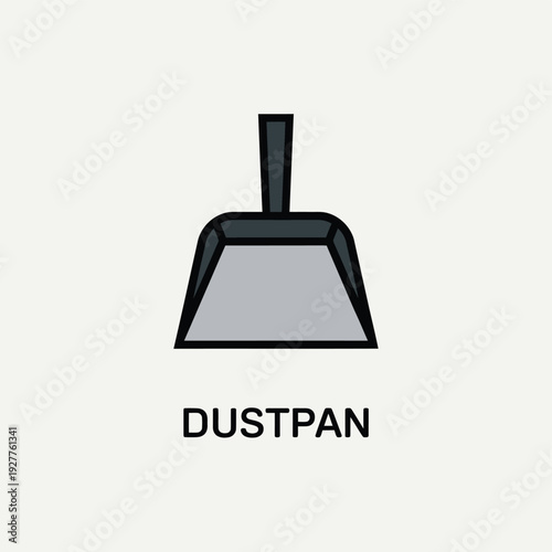 Simple illustration of a gray dustpan with black outline and label