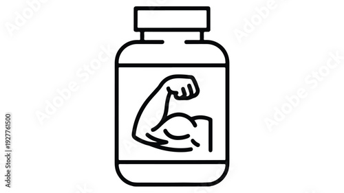 An illustration of a protein supplement bottle with a bicep graphic, symbolizing fitness and muscle gain