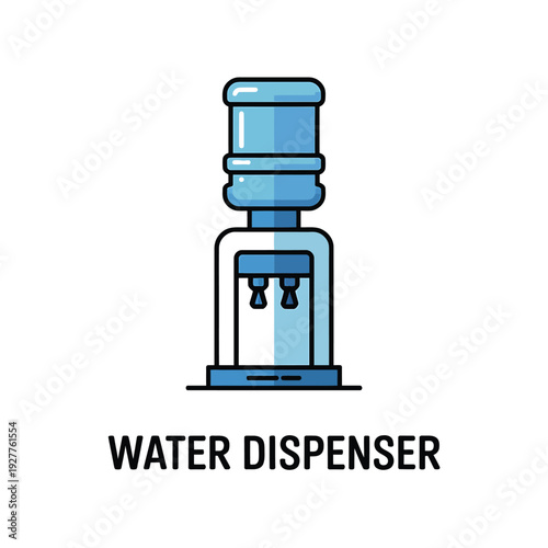 Simple illustration of a blue water dispenser with two faucets