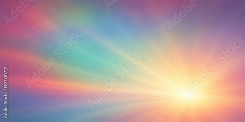 Abstract colorful rainbow background with bright sunlight blurring through summer clouds during a golden sunset sky texture