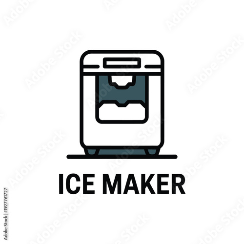 Simple line art illustration of a modern ice maker appliance