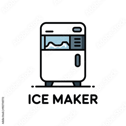 Simple line art illustration of a modern ice maker appliance