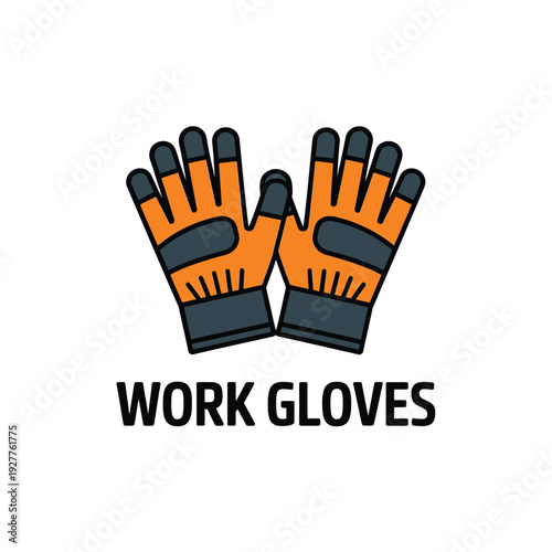 Stylized illustration of a pair of orange and navy work gloves