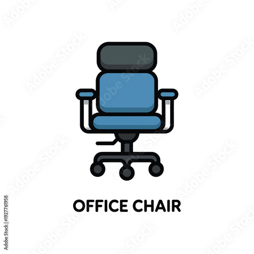 Simple illustration of a modern office chair with black outline and base