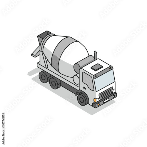 isometric concrete mixer truck illustration hand drawn style construction vehicle design