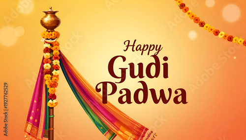Vibrant Gudi Padwa celebration with decorated Gudi and flowers