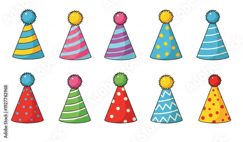 Cute Birthday Party Hat Vector Set Festive Cone Caps