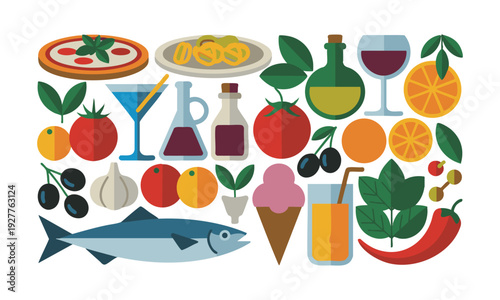 Flat food and beverage icons modern minimal vector set vector illustration set, easily editable.