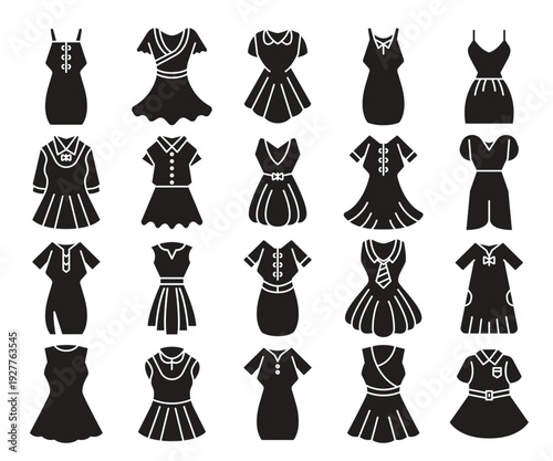 women fashion dress icons set vector illustration