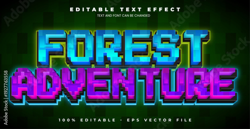 Forest Adventure Video Games pixel editable text effect in modern trend style