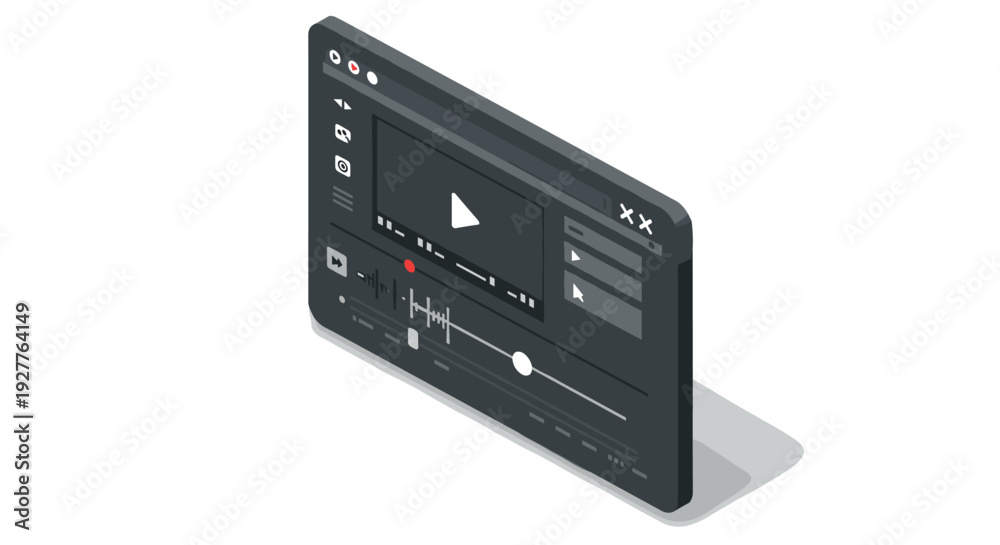 Obraz premium dark mode video editing software interface isometric view digital post production design