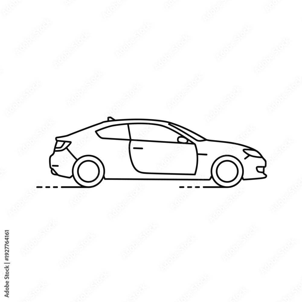 Fototapeta premium side view of a hand drawn modern sedan car line art illustration