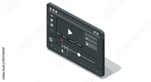dark mode video editing software interface isometric view digital post production design