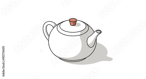 white teapot with simple hand drawn style and minimalistic shadow illustration