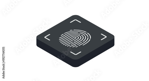 black fingerprint scanner button icon in isometric style for biometric security technology