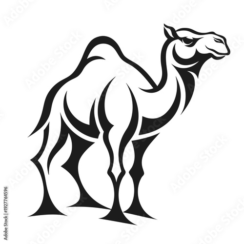 Dromedary Camel Vector Logo – Minimalist Black & White Tribal Style Animal Silhouette