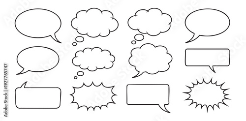 Empty speech and thought bubbles in various shapes for comic and design