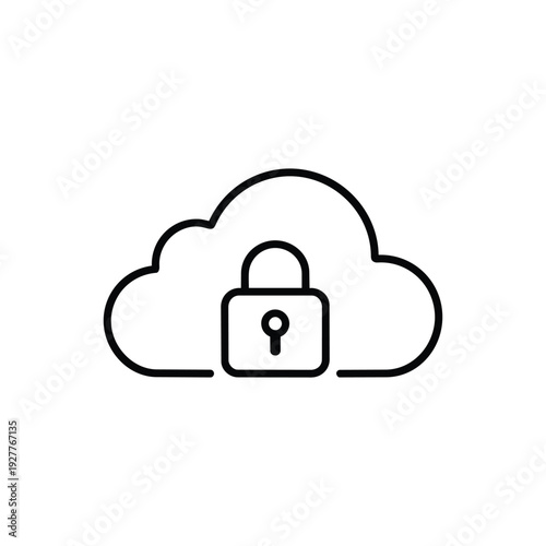 Secure cloud services icon simple black and white vector illustration of cloud computing data protection and online storage security