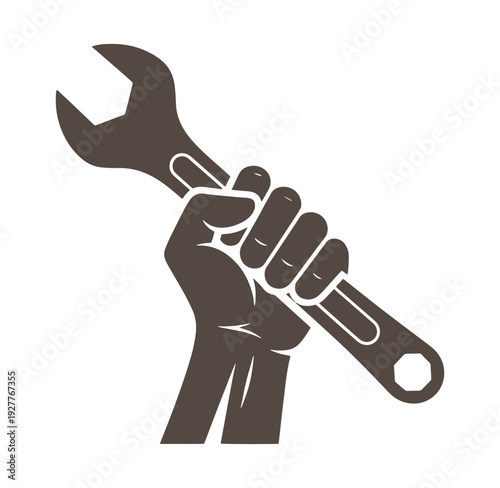 Hand holding adjustable wrench for tightening or loosening bolts and nuts easily