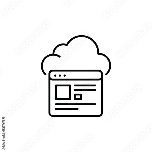 Cloud services icon black and white vector cloud computing web hosting interface line art illustration