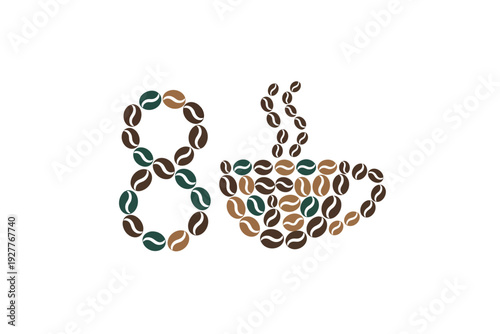 A coffee thumbs up icon made of coffee beans on a beige background