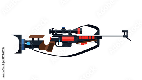 modern hunting crossbow with scope hand drawn flat design illustration