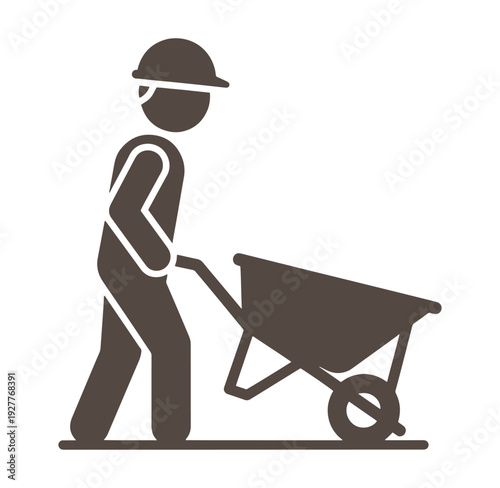 Man pushing a wheelbarrow for construction work and gardening activities
