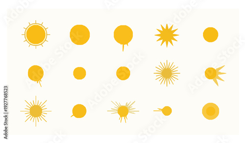 Minimal Yellow Sun Star Icons Vector Set Summer Sunlight Symbols Isolated