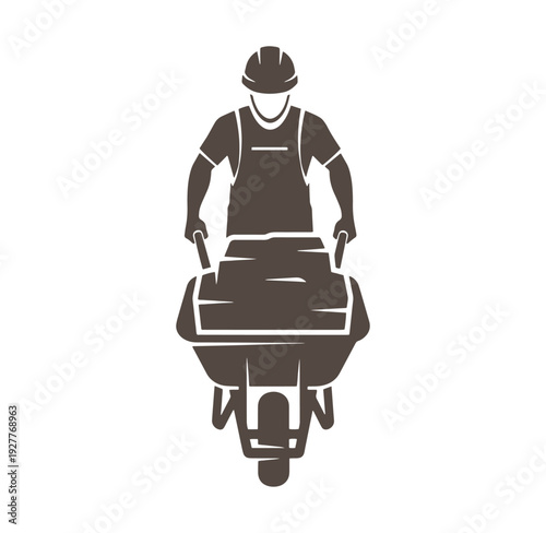 Man riding motorcycle wearing helmet and overalls
