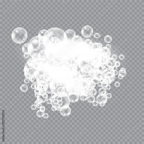 Soap bubbles, displaying unique designs, gracefully float on a plain gray surface