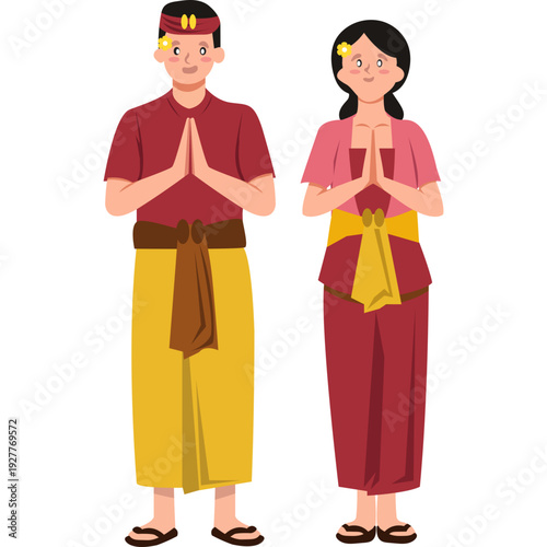 Balinese Couple Praying in Nyepi Day