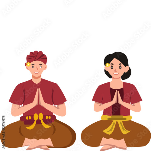 Balinese Couple Praying in Nyepi Day