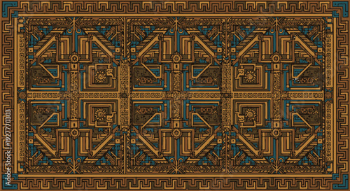 Intricate geometric pattern design resembling ancient Aztec or Southwestern textile art.