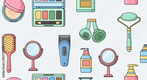 Seamless pattern of beauty and cosmetic products