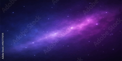 Blue space background with bright stars and soft cosmic clouds in the dark galaxy sky