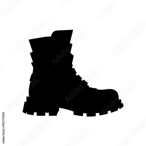 work boot vector, safety boot silhouette, rugged boot icon, black and white boot illustration, construction footwear vector, industrial work shoe icon, lug sole boot graphic, minimalist boot silhouett