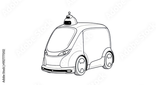 Line art drawing of an autonomous delivery vehicle with sensors