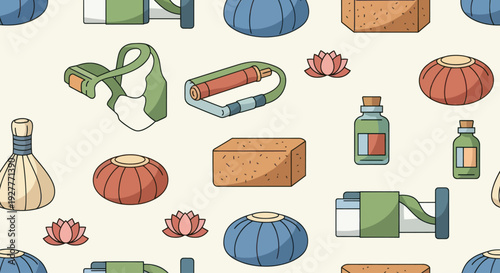 Spa and beauty treatment items pattern illustration