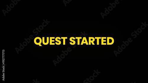 Quest Started Cinematic Text Morphing Animation 4K for Gaming Adventures Story Mode Launch and Interactive Campaigns