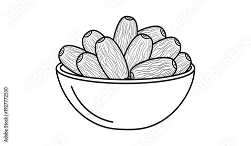 A bowl filled with several almonds on a for healthy eating and snacking concepts